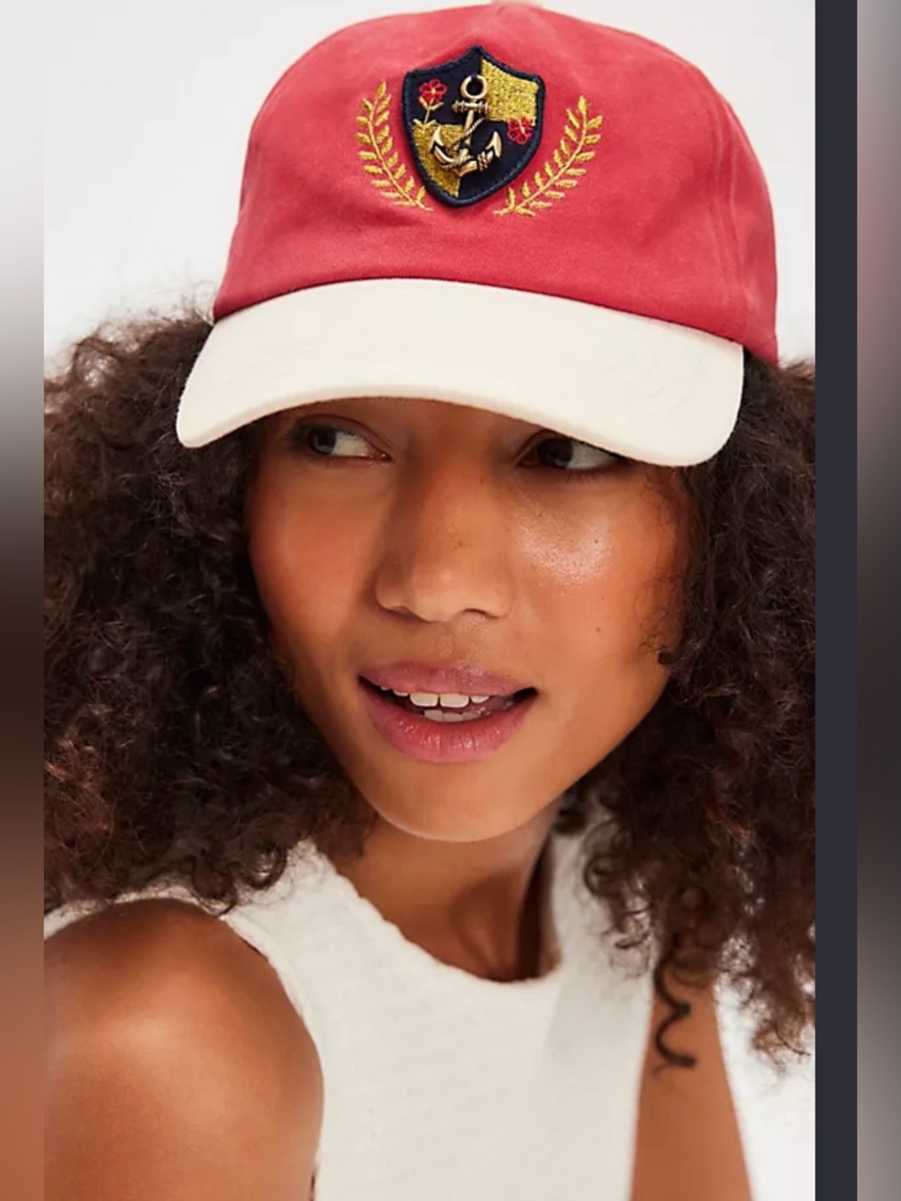 Free People Anchor Charmed Baseball Hat Faded Cream Cap Embroidered WORN ONCE✅
